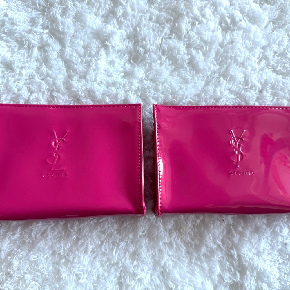 2 New YSL Vibrant Pink Cosmetic Bag Duo + 2 Mini Mascara + 2 Mini Eyes Pencil